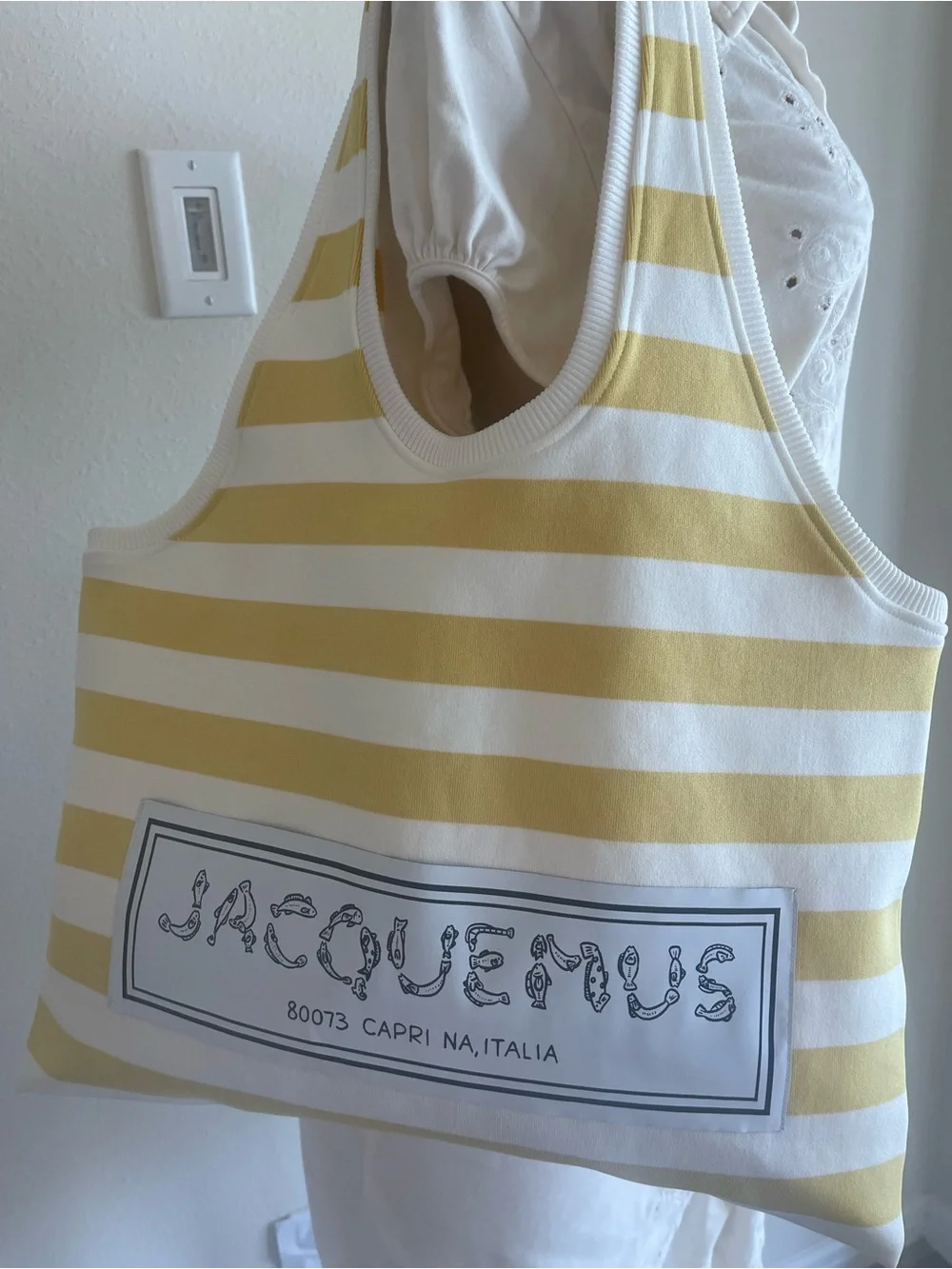Jacquemus Shoulder bag Hobo ‘Le Sac Marcel ’ - White Yellow Stripe Viscose NWT